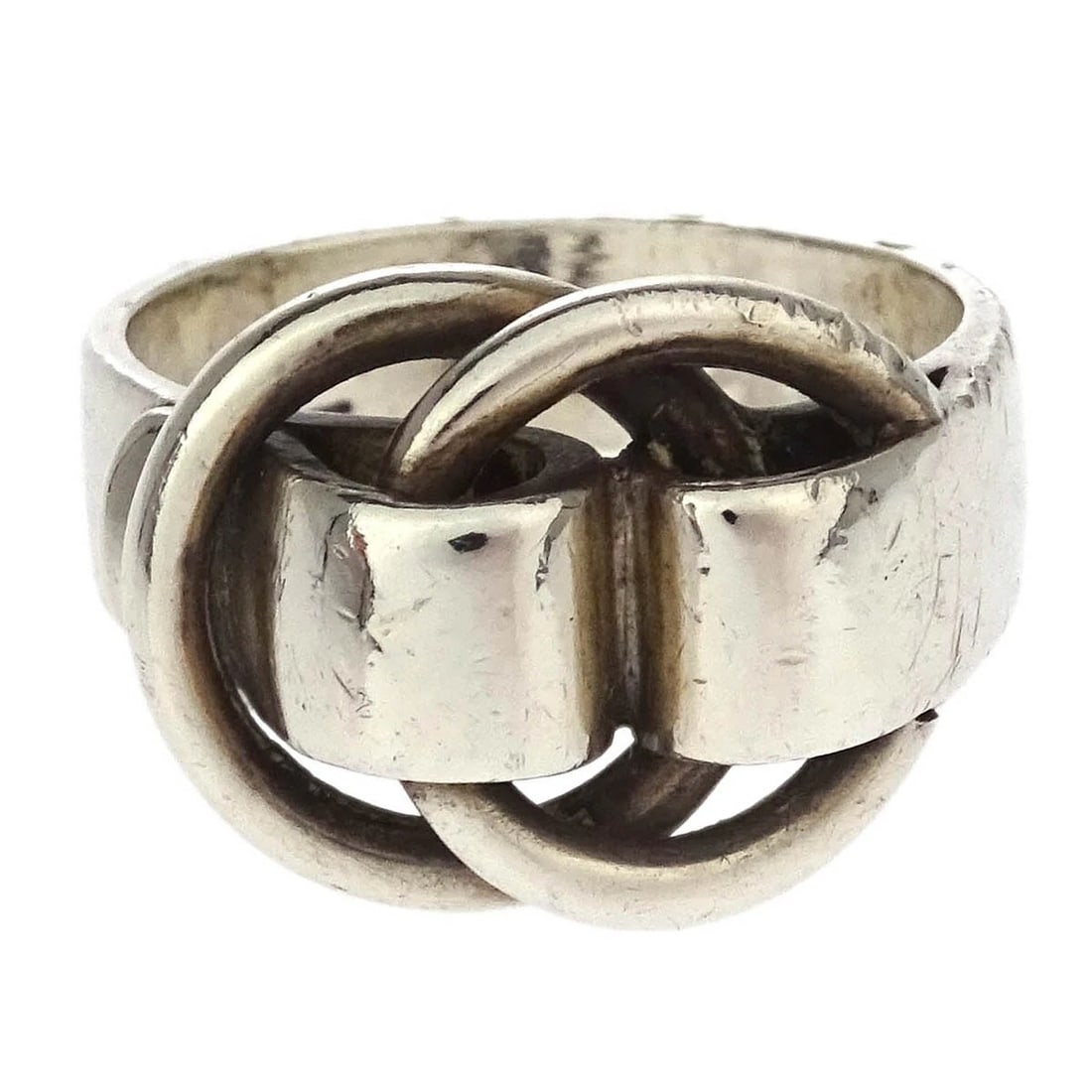 HERMES DEUX ANNEAUX RING SILVER: Hermes Deux Anneaux Ring Silver Brand: Hermes Type/Style: Ring Material: Silver Plated, Color: Silver Size: 4.75 - 5 US Accessories: None Accessories Notice: When purchasing pre-owned good