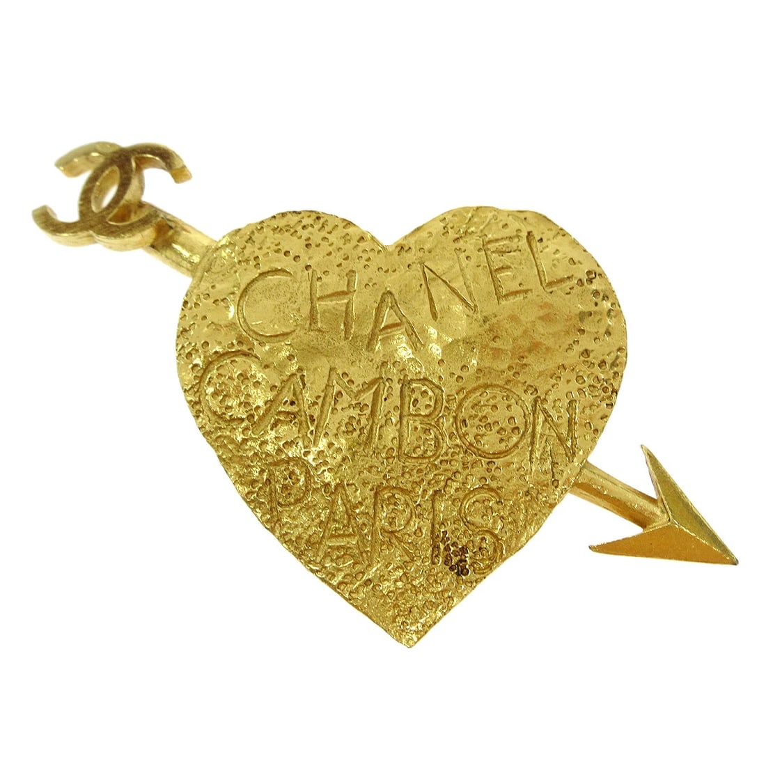 CHANEL HEART AND ARROW BROOCH GOLD: Chanel Heart and Arrow Brooch Gold Brand: CHANEL Type/Style: Brooch Material: Gold-plated, Color: Gold Size: W 10.0 x H 5.0 cm Accessories: None Accessories Notice: When purchasing pre-owned