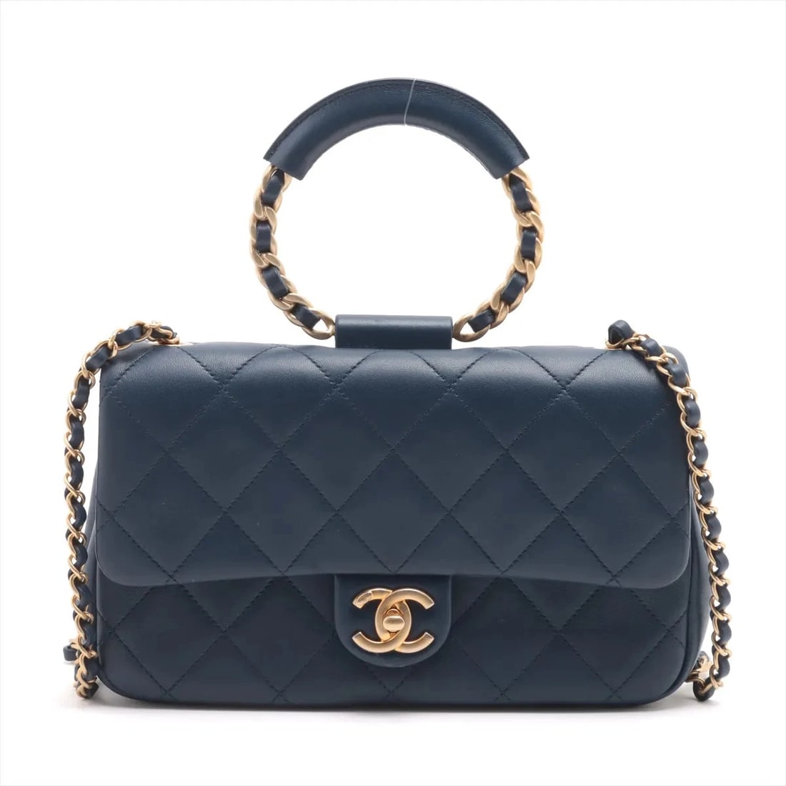 CHANEL MATELASSE LAMBSKIN 2 WAY SHOULDER BAG BLUE GOLD: Chanel Matelasse Lambskin 2 Way Shoulder Bag Blue Gold Brand: Chanel Type: Shoulder bag Material: Lambskin Color: Blue Size: Height:5.9inch Length:9.6inch Depth:2.2inch Handle height:3.1inch