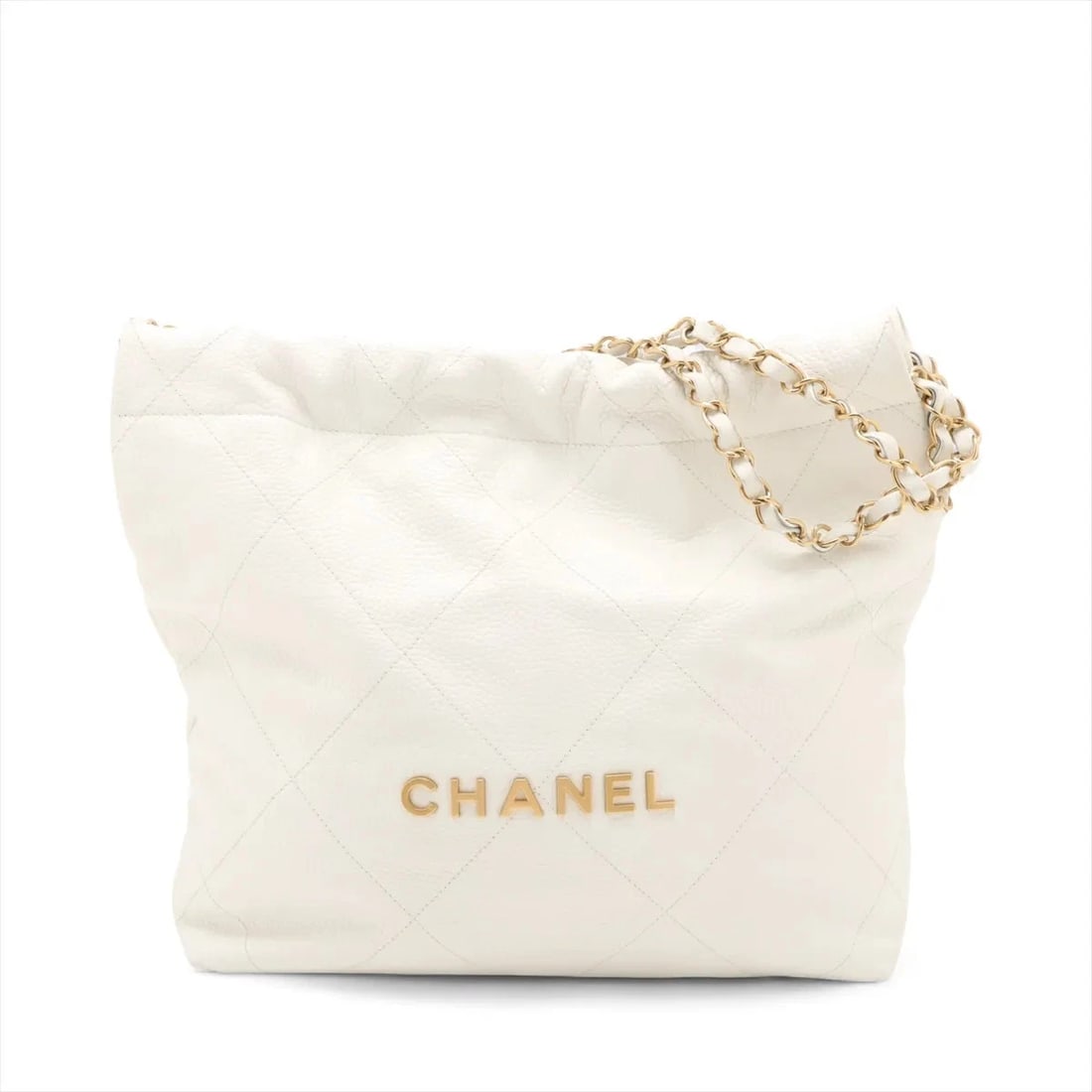 CHANEL 22 SMALL LEATHER CHAIN SHOULDER BAG: Chanel 22 Small Leather Chain Shoulder Bag Brand: Chanel Type: Shoulder bag Material: Leather Color: White Size: Height:11.8inch Length:12.0inch Depth:3.0inch Shoulder height:8.9inch Accessories: