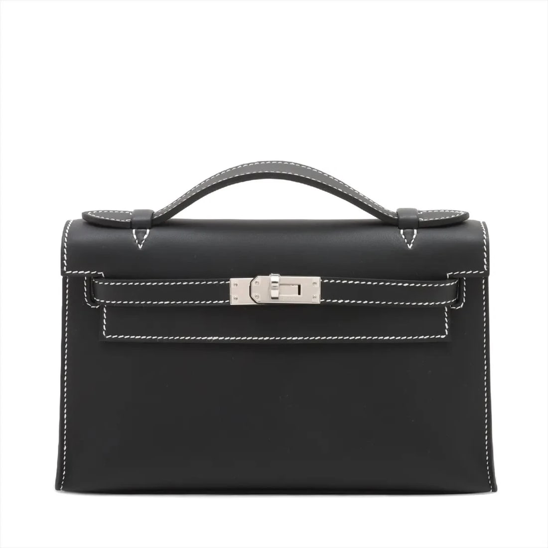 Hermes POCHETTE KELLY MINI VEAU SWIFT BLACK: Hermes Pochette Kelly Mini Veau Swift black Brand: Hermes Type: Hand bag Material: Veau Swift Color: Black Size: Height:5.1inch Length:8.7inch Depth:2.8inch Handle height:0.8inch Accessories: Non