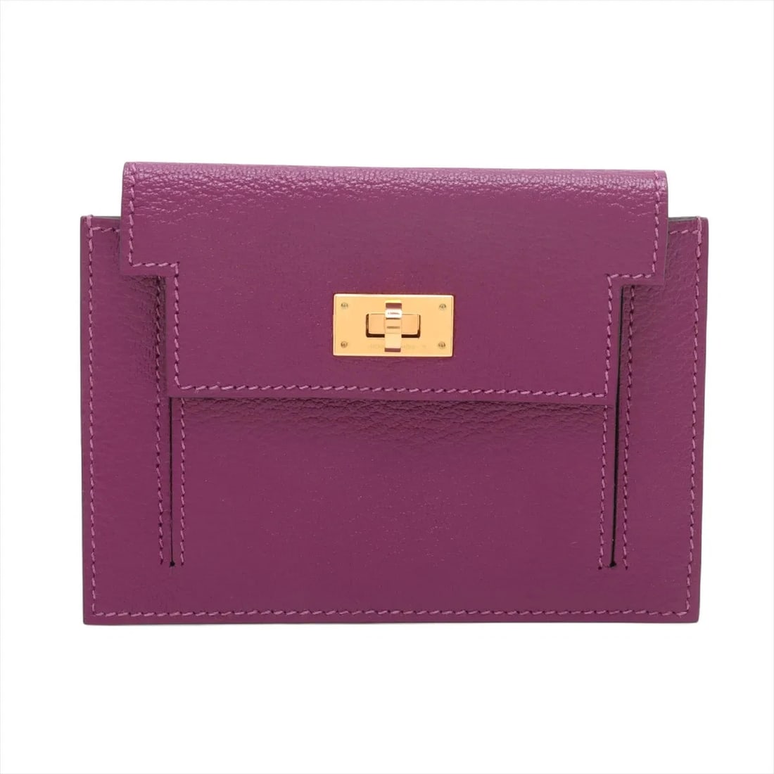 Hermes KELLY POCKET COMPACT CHÈVRE MYSORE COIN PURSE: Hermes Kelly pocket compact Chèvre Mysore Coin Purse Brand: Hermes Type: Coin Purse Material: Chèvre Mysore Color: Ultra violet Size: Height:3.7inchLength:5.1inchDepth:0.4inch Accessories: None