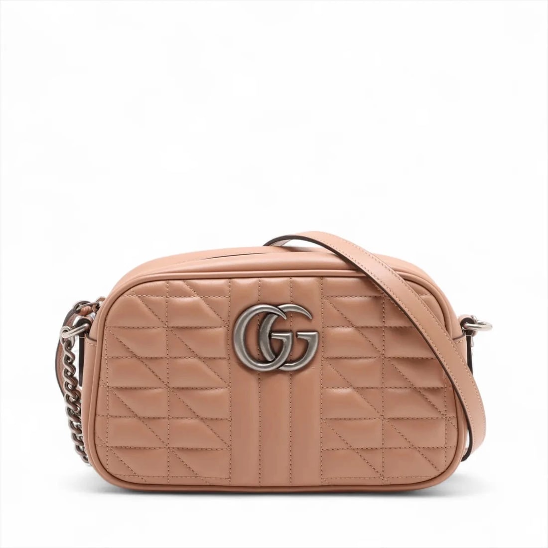 GUCCI GG MARMONT LEATHER CHAIN SHOULDER BAG: Gucci GG Marmont Leather Chain Shoulder Bag Brand: Gucci Type: Shoulder bag Material: Leather Color: Beige Size: Height:5.5inch Length:9.4inch Depth:2.6inch Shoulder height:24.0inch Accessories: