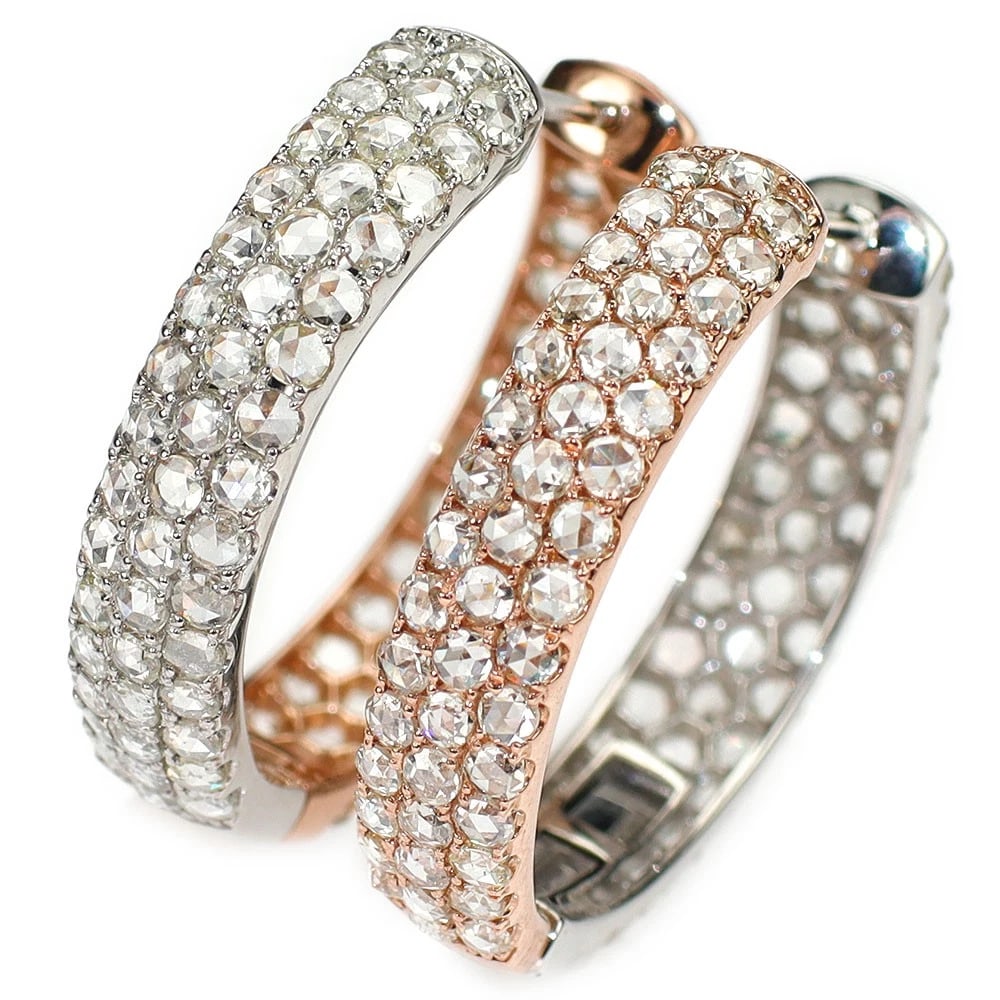 PT950/K18 ROSE CUT DIAMOND HOOP EARRINGS: Pt950/K18 Rose Cut Diamond Hoop Earrings Brand: None Type/Style: piercing Material: Metal Purity 950, Metal Platinum, Main Stone/Creation Natural Color: None Size: Length/Width/Diameter22.9 