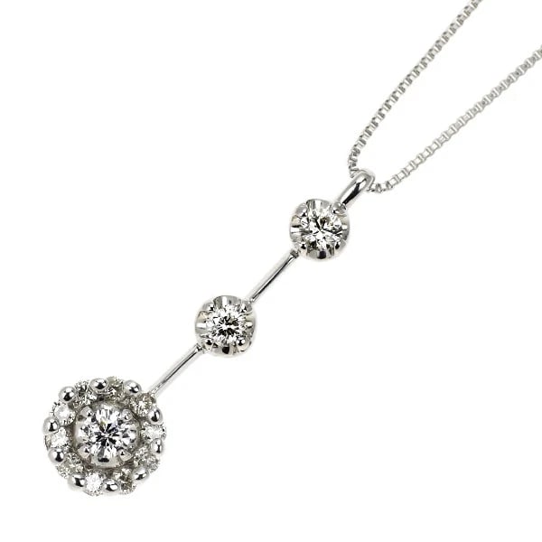 K18WG DIAMOND PENDANT NECKLACE: K18WG DIAMOND PENDANT NECKLACE Brand: None Type/Style: Pendant Necklace Material: Metal Purity K18, Metal Gold, Main Stone/Creation Natural Color: White Gold Size: Necklace: Chain Length ?45