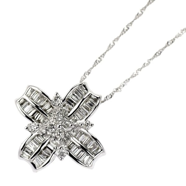K18WG DIAMOND PENDANT NECKLACE: K18WG DIAMOND PENDANT NECKLACE Brand: None Type/Style: Pendant Necklace Material: Metal Purity K18, Metal Gold, Main Stone/Creation Natural Color: White Gold Size: Necklace: Chain Length 40.5
