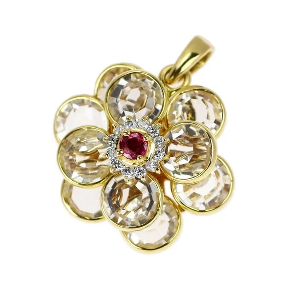 K18YG QUARTZ RUBY DIAMOND PENDANT TOP: K18YG quartz ruby diamond pendant top Brand: None Type/Style: pendant top Material: Metal Purity K18, Metal Gold, Main Stone/Creation None Color: None Size: Length/Width/Diameter25.0 