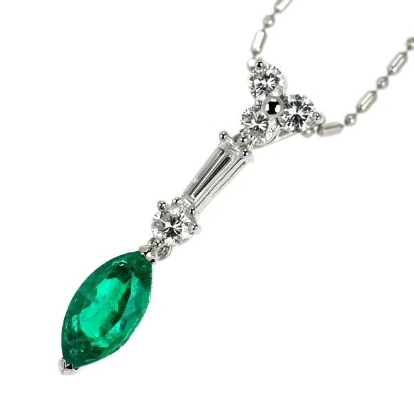 PT900/ PT850 EMERALD DIAMOND PENDANT NECKLACE: Pt900/ Pt850 Emerald Diamond Pendant Necklace Brand: None Type/Style: Pendant Necklace Material: Metal Purity 850, Metal Platinum, Main Stone/Creation emeralds Color: none Size: Necklace: