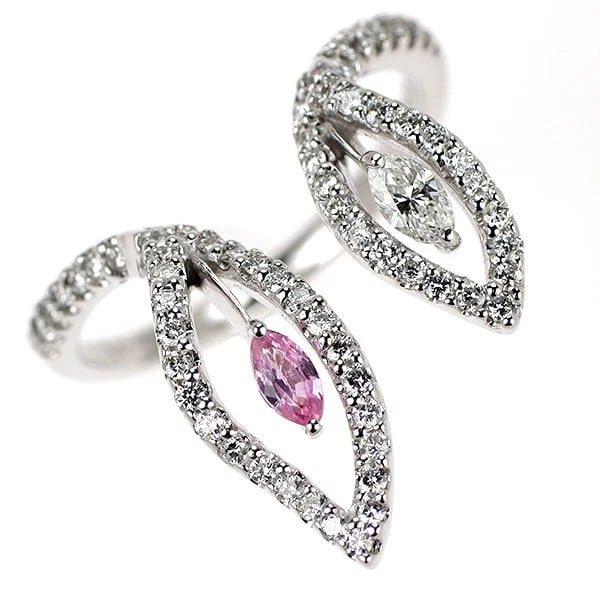 K18WG PINK SAPPHIRE DIAMOND RING: K18WG pink sapphire diamond ring Brand: None Type/Style: Ring Material: Metal Purity K18, Metal Gold, Main Stone/Creation sapphires Color: White Gold Size: 7.5 US Accessories: None