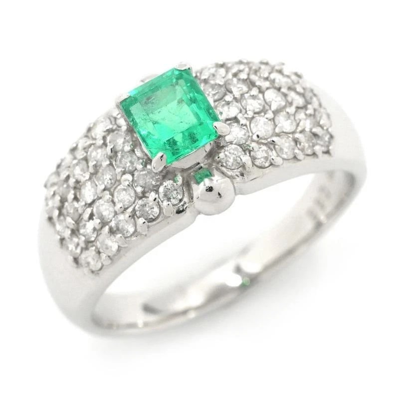 EMERALD RING DIAMOND PAVE: Emerald Ring Diamond Pave Brand: Unbranded Type/Style: Ring Material: Pt900, Main Stone/Creation Emerald Color: Silver Size: 8.5US Accessories: None Accessories Notice: When purchasing