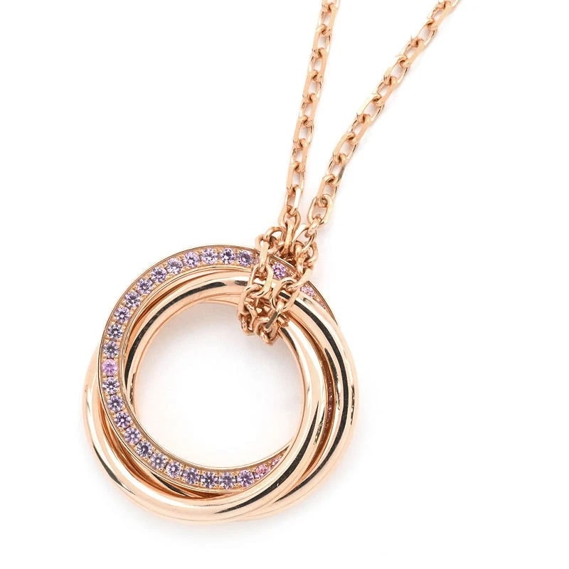 CARTIER TRINITY SMALL NECKLACE 18K PG PINK SAPPHIRE: Cartier Trinity Small Necklace 18K PG Pink Sapphire Brand: Cartier Type/Style: Necklace Material: 18kPG, Main Stone/Creation Pink Sapphire Color: Gold Size: Effective length 38cm/40cm Chain
