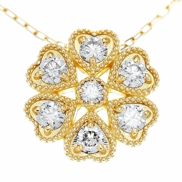 18K YELLOW GOLD DIAMOND FLOWER NECKLACE: 18K Yellow Gold Diamond Flower Necklace Brand: Unbranded Type/Style: Necklace Material: K18YG, Main Stone/Creation Natural Color: Gold Size: Length: Approx. 44.5cm Top: Diameter: Approx. 11mm 