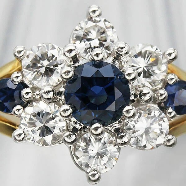 18K YG PLATINUM SAPPHIRE DIAMOND RING: 18K YG Platinum Sapphire Diamond Ring Brand: Unbranded Type/Style: Ring Material: 18K Yellow Gold, Main Stone/Creation Sapphire Color: Gold Size: 5.5US Accessories: None Accessories Notice: