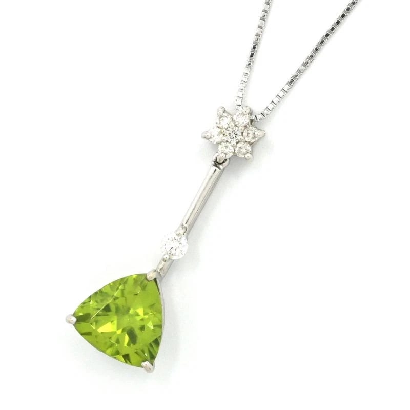 NATURAL PERIDOT NECKLACE 18K WG DIAMOND: Natural Peridot Necklace 18K WG Diamond Brand: Unbranded Type/Style: Necklace Material: K18WG, Main Stone/Creation Peridot Color: Silver Size: Effective length 45cm (free adjuster) Chain width