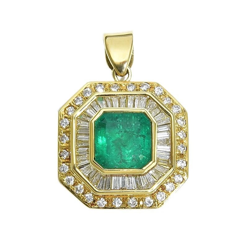 NATURAL EMERALD PENDANT TOP 18K YG: Natural Emerald Pendant Top 18K YG Brand: Unbranded Type/Style: Pendant Material: K18YG, Main Stone/Creation Emerald Color: Gold Size: Motif 20.3mm x 29.9mm Emerald approx. 8.5mm x 8.5mm Bail inne
