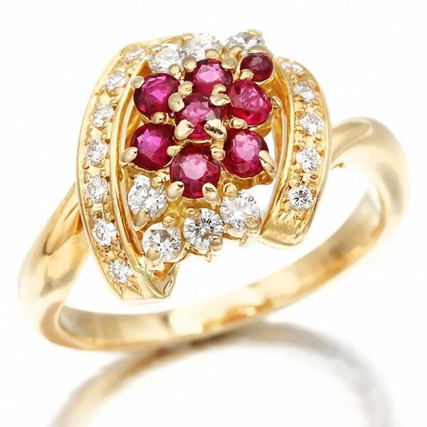 POLA 18K YG RUBY DIAMOND RING: Pola 18K YG Ruby Diamond Ring Brand: Pola Type/Style: Ring Material: K18YG, Main Stone/Creation RUBY Color: Gold Size: 7 US Accessories: None Accessories Notice: When purchasing pre-owned