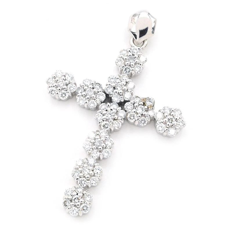 NATURAL DIAMOND CROSS PENDANT 18K: Natural Diamond Cross Pendant 18K Brand: Unbranded Type/Style: Pendant Material: K18WG, Main Stone/Creation Natural Color: Silver Size: Motif 23.5mm x 36.4mm (including bail) Bail inner