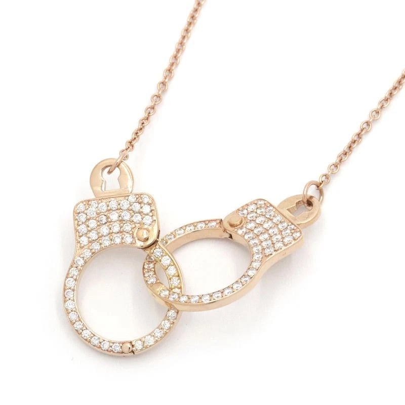 JACOB & CO. LOVE LOCKDOWN INTERLOCKING NECKLACE: Jacob & Co. Love Lockdown Interlocking Necklace Brand: Jacob & Co. Type/Style: Necklace Material: K18RG, Main Stone/Creation natural Color: Gold Size: Effective length 40cm/45cm Chain width