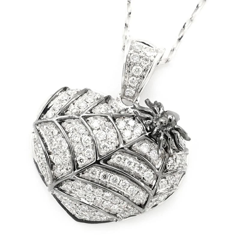 DIAMOND HEART NECKLACE 18K WG PAVE SPIDER: Diamond Heart Necklace 18K WG Pave Spider Brand: Unbranded Type/Style: Necklace Material: K18WG, Main Stone/Creation Natural Color: Silver Size: Effective length 45cm (free adjuster) Chain