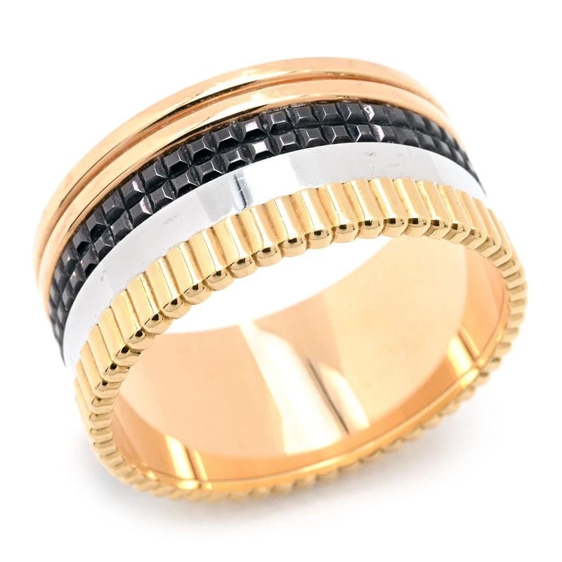 BOUCHERON QUATRE CLASSIC RING LARGE: Boucheron Quatre Classic Ring Large Brand: Boucheron Type/Style: Ring Material: 18kWG, Main Stone/Creation Brown PVD Color: Multicolor Size: 13.5US Accessories: None Accessories Notice: When