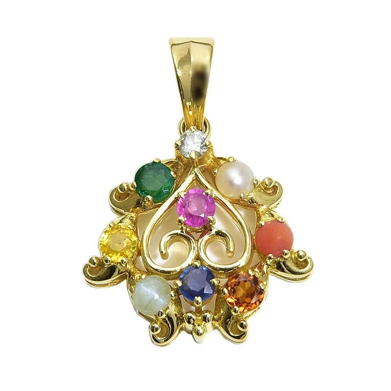 NATURAL MULTICOLOR STONE PENDANT TOP 18K: Natural Multicolor Stone Pendant Top 18K Brand: Unbranded Type/Style: Pendant Material: K18YG, Main Stone/Creation Multi-color Stone Color: Gold Size: Motif 22.4mm x 23.1mm (excluding bail)
