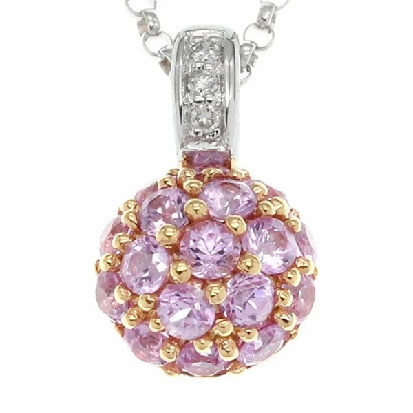 18K WG BALL DESIGN PINK SAPPHIRE DIAMOND NECKLACE: 18K WG Ball Design Pink Sapphire Diamond Necklace Brand: Unbranded Type/Style: Necklace Material: K18WG, Main Stone/Creation Pink Sapphire Color: Gold Size: Length: Approx. 40cm Top: Diameter