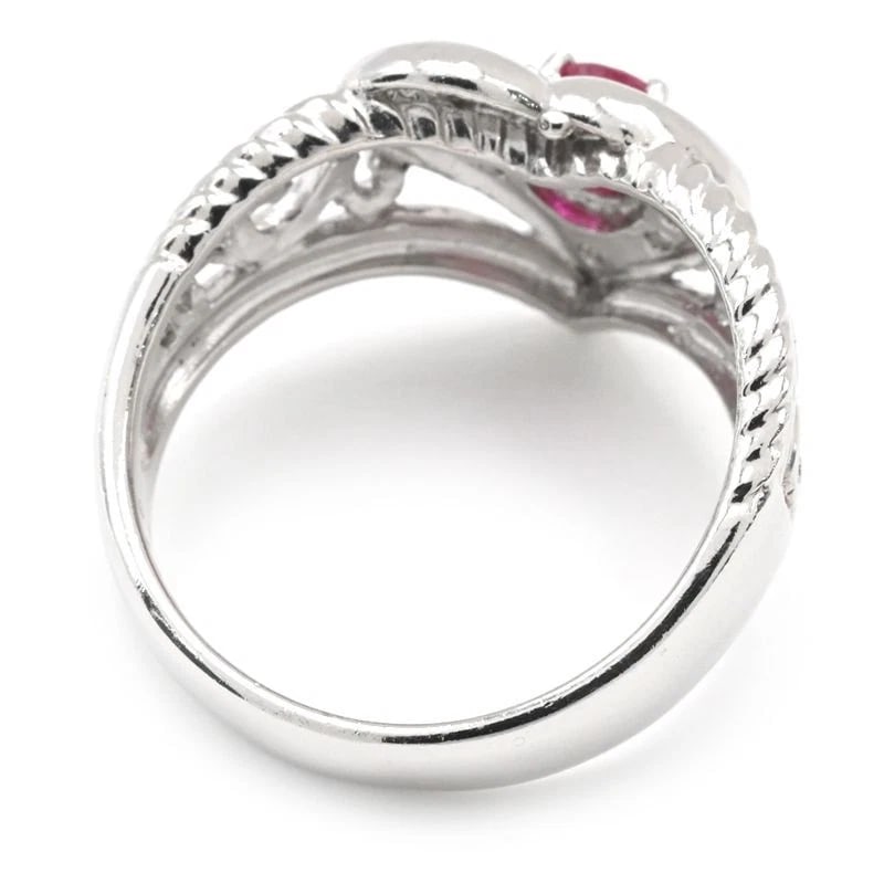 NATURAL RUBY RING PT900 DIAMOND HEART DESIGN - 2