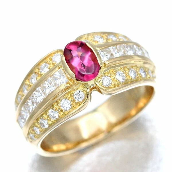 18K YELLOW GOLD PINK TOURMALINE DIAMOND RING: 18K Yellow Gold Pink Tourmaline Diamond Ring Brand: Unbranded Type/Style: Ring Material: K18YG, Main Stone/Creation Pink Tourmaline Color: Gold Size: 5.5 US Accessories: None Accessories
