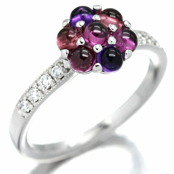 MIKIMOTO 18K WG AMETHYST & DIAMOND FLOWER: Mikimoto 18K WG Amethyst & Diamond Flower Brand: Mikimoto Type/Style: Ring Material: K18WG, Main Stone/Creation Amethyst Color: Gold Size: 6.5US Accessories: None Accessories Notice: When