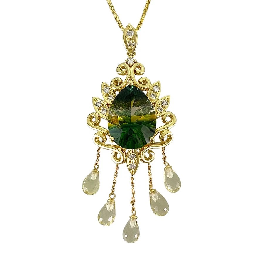 DESIGNERS JEWELRY YELLOW GOLD QUARTZ DIAMOND NECKLACE: Designers Jewelry Yellow gold Quartz Diamond Necklace Brand: Designers Jewelry Type/Style: Necklace Material: 18K Yellow Gold, Main Stone/Creation Quartz Color: Gold Size: Top