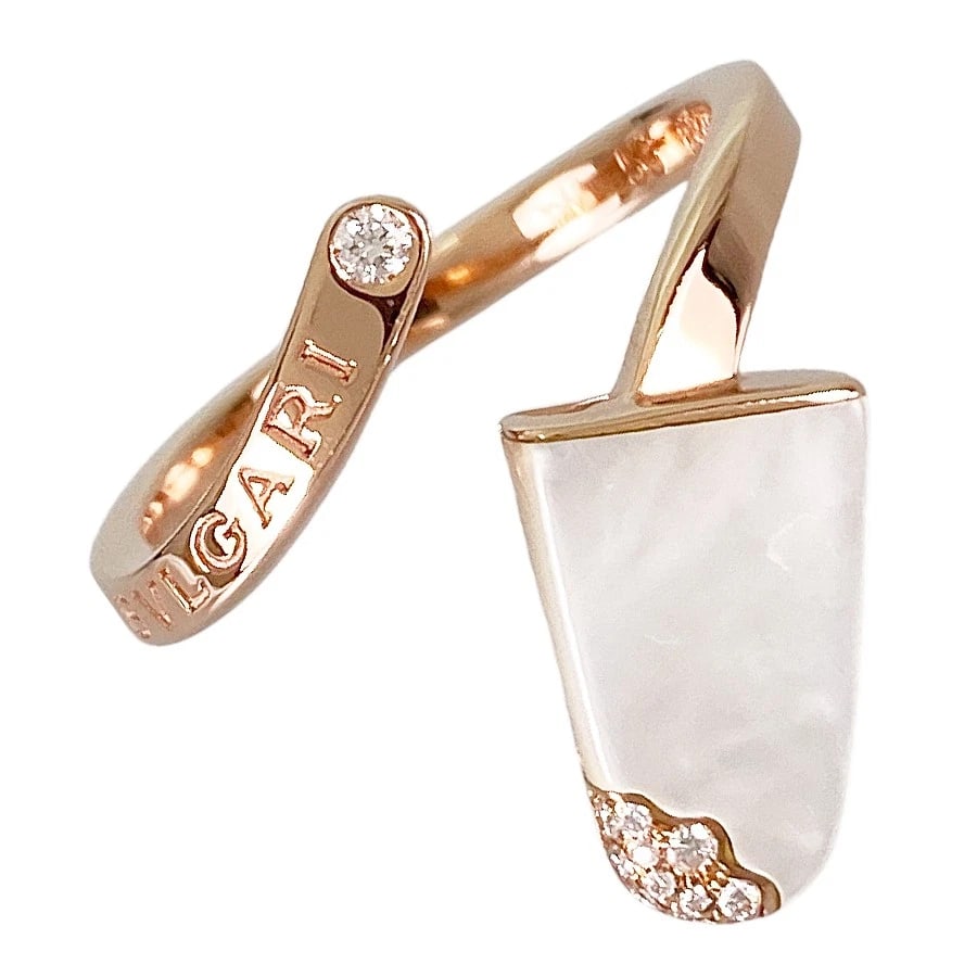 BVLGARI GERATI ROSE GOLD SHELL DIAMOND RING: BVLGARI Gerati Rose gold Shell Diamond Ring Brand: BVLGARI Type/Style: Ring Material: 18K Pink Gold, Main Stone/Creation Natural Color: Rose Gold Size: US:5.5 Accessories: None Accessories