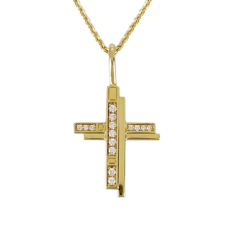 HARRY WINSTON TRAFFIC CROSS YELLOW GOLD DIAMOND NECKLACE: HARRY WINSTON Traffic cross Yellow gold diamond Necklace Brand: HARRY WINSTON Type/Style: Necklace Material: 18K Yellow Gold diamond, Color: Gold Size: Top size:14.4mm×26.3mm Necklace full