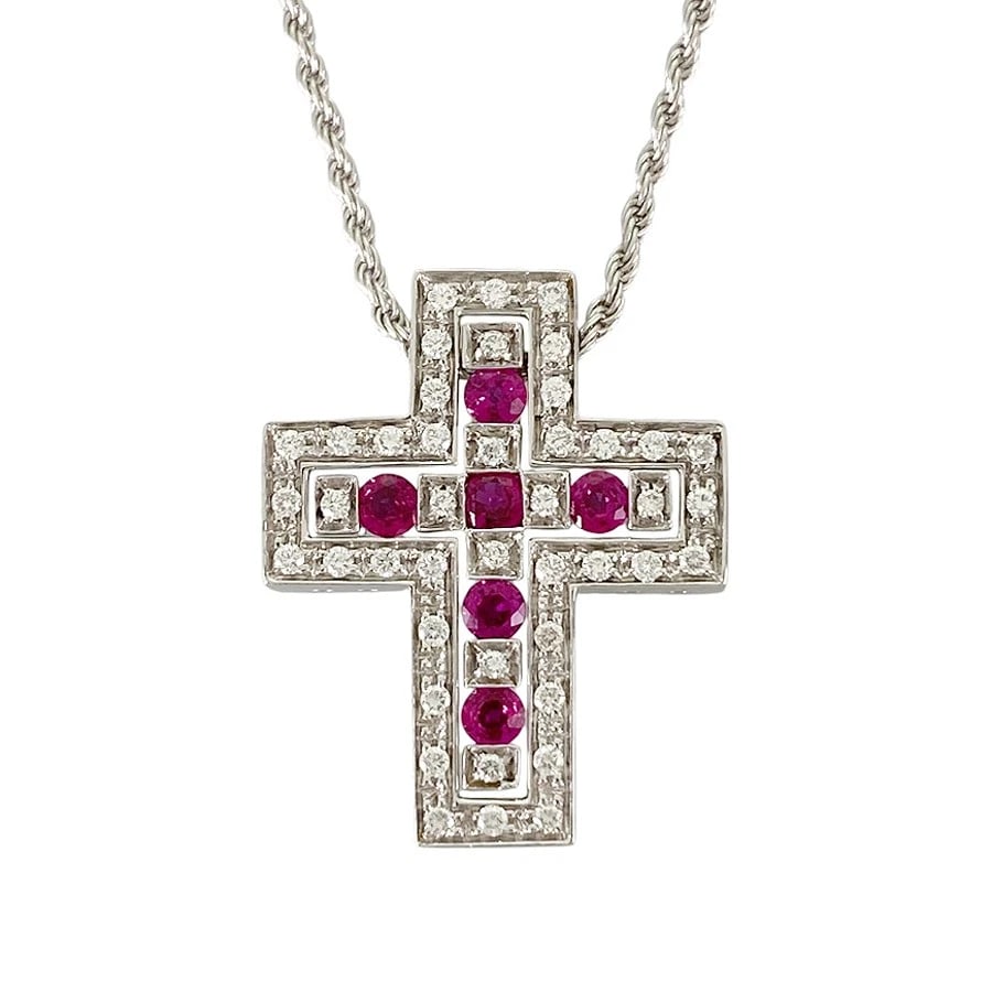DAMIANI BELLE EPOQUE S WHITE GOLD RUBY DIAMOND NECKLACE: Damiani Belle Epoque S White gold Ruby Diamond Necklace Brand: Damiani Type/Style: Necklace Material: 18K White Gold, Main Stone/Creation Ruby Color: Silver Size: Top size:22.6mm×18.3mm