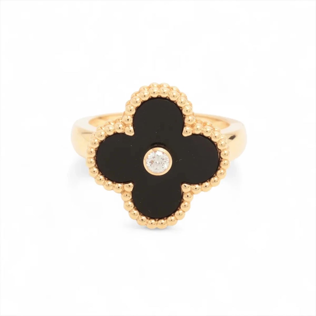 VAN CLEEF & ARPELS VINTAGE ALHAMBRA ONYX DIAMOND RING 750(YG): Van Cleef & Arpels Vintage Alhambra Onyx diamond Ring 750(YG) Brand: Van Cleef & Arpels Type: Ring Material: 750(YG) Color: Yellow Gold Size: 4.5 US Accessories: None Accessories Notice: When