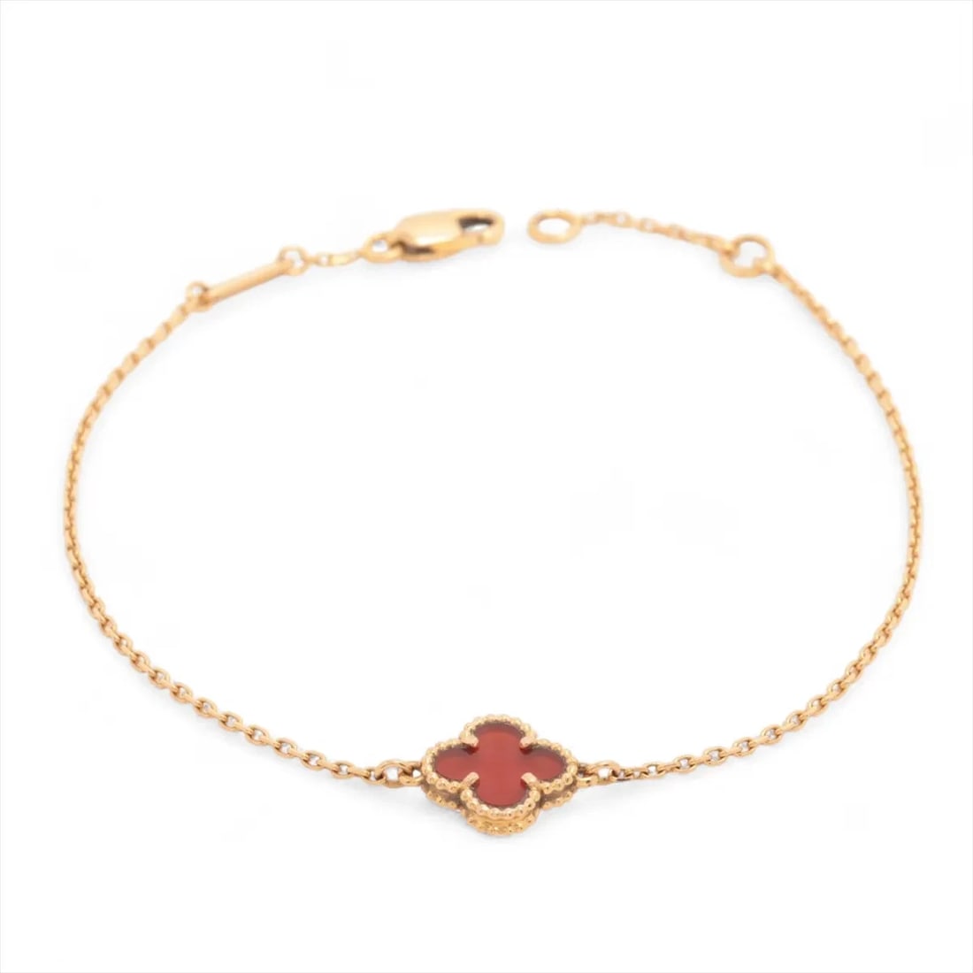VAN CLEEF & ARPELS SWEET ALHAMBRA CARNELIAN BRACELET 750(PG): Van Cleef & Arpels Sweet Alhambra Carnelian Bracelet 750(PG) Brand: Van Cleef & Arpels Type: Bracelet Material: 750(PG) Color: Pink Gold Size: Bracelet length:18 Accessories: None Accessories