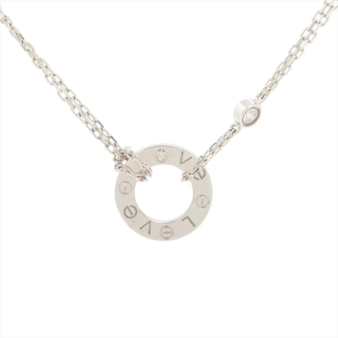 CARTIER LOVE CIRCLE 2P DIAMOND NECKLACE 750(WG): Cartier Love Circle 2P diamond Necklace 750(WG) Brand: Cartier Type: Necklace Material: 750(WG) Color: White Gold Size: Chain length:41.3 Accessories: None Accessories Notice: When purchasing