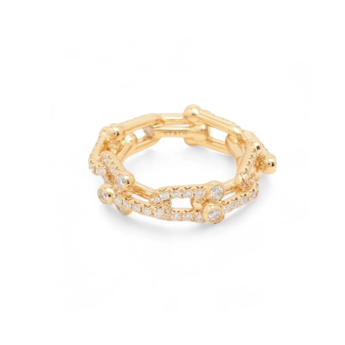 TIFFANY HARDWARE SMALL LINK DIAMOND RING 750(YG): Tiffany Hardware Small link diamond Ring 750(YG) Brand: Tiffany Type: Ring Material: 750(YG) Color: Yellow Gold Size: 5 - 5.25 US Accessories: None Accessories Notice: When purchasing pre-