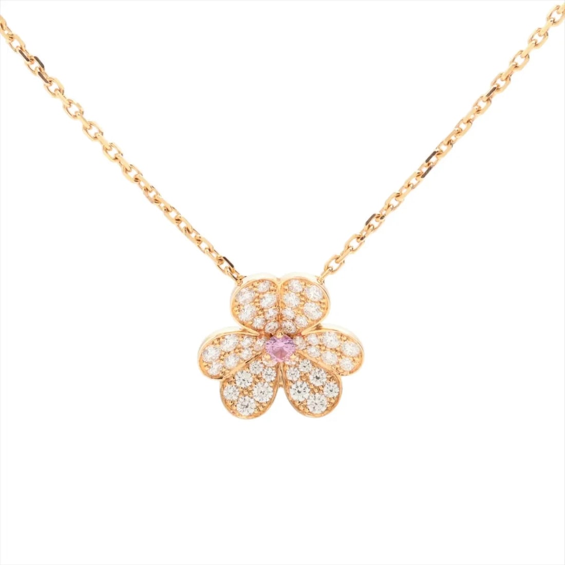 VAN CLEEF & ARPELS FRIVOLE SMALL PINK SAPPHIRE DIAMOND NECKLACE: Van Cleef & Arpels Frivole Small Pink sapphire diamond Necklace Brand: Van Cleef & Arpels Type: Necklace Material: 750(YG) Color: Yellow gold Size: Chain length:42.7 Accessories: None