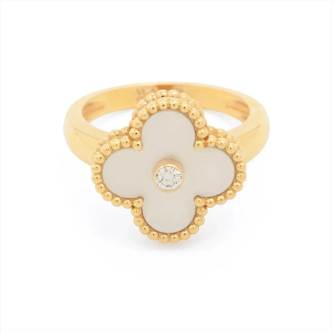 VAN CLEEF & ARPELS VINTAGE ALHAMBRA DIAMOND RING 750(YG): Van Cleef & Arpels Vintage Alhambra diamond Ring 750(YG) Brand: Van Cleef & Arpels Type: Ring Material: 750(YG) Color: Yellow Gold Size: 6.25 - 6.5 US Accessories: None Accessories Notice: