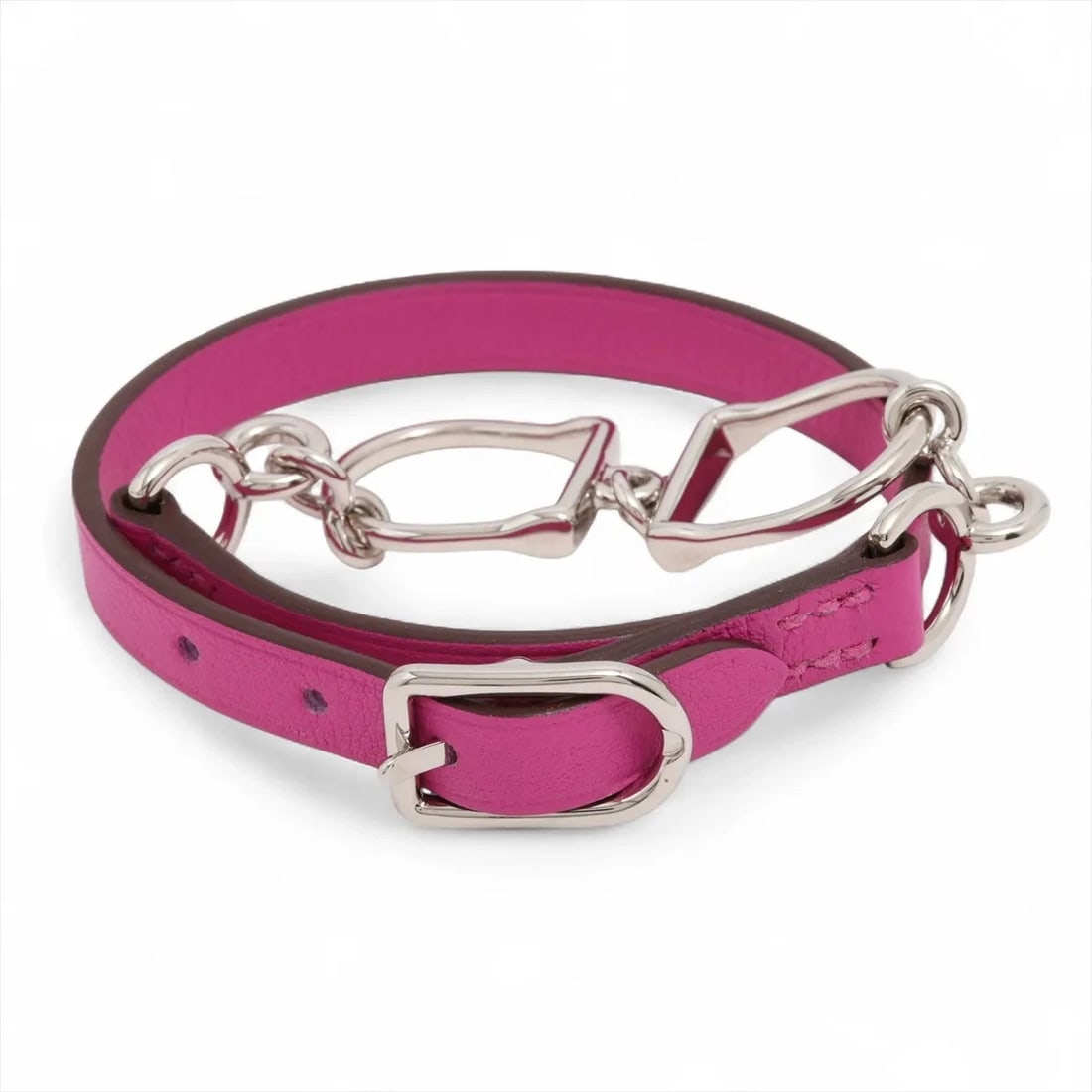 HERMÈS ETRIER DUBLETOUR BRACELET LEATHER X METAL PINK PURP: Hermès Etrier Dubletour Bracelet Leather x metal pink purp Brand: Hermès Type: Bracelet Material: Leather x metal Color: pink purple Size: Bracelet length:14.5 Accessories: None Accessories