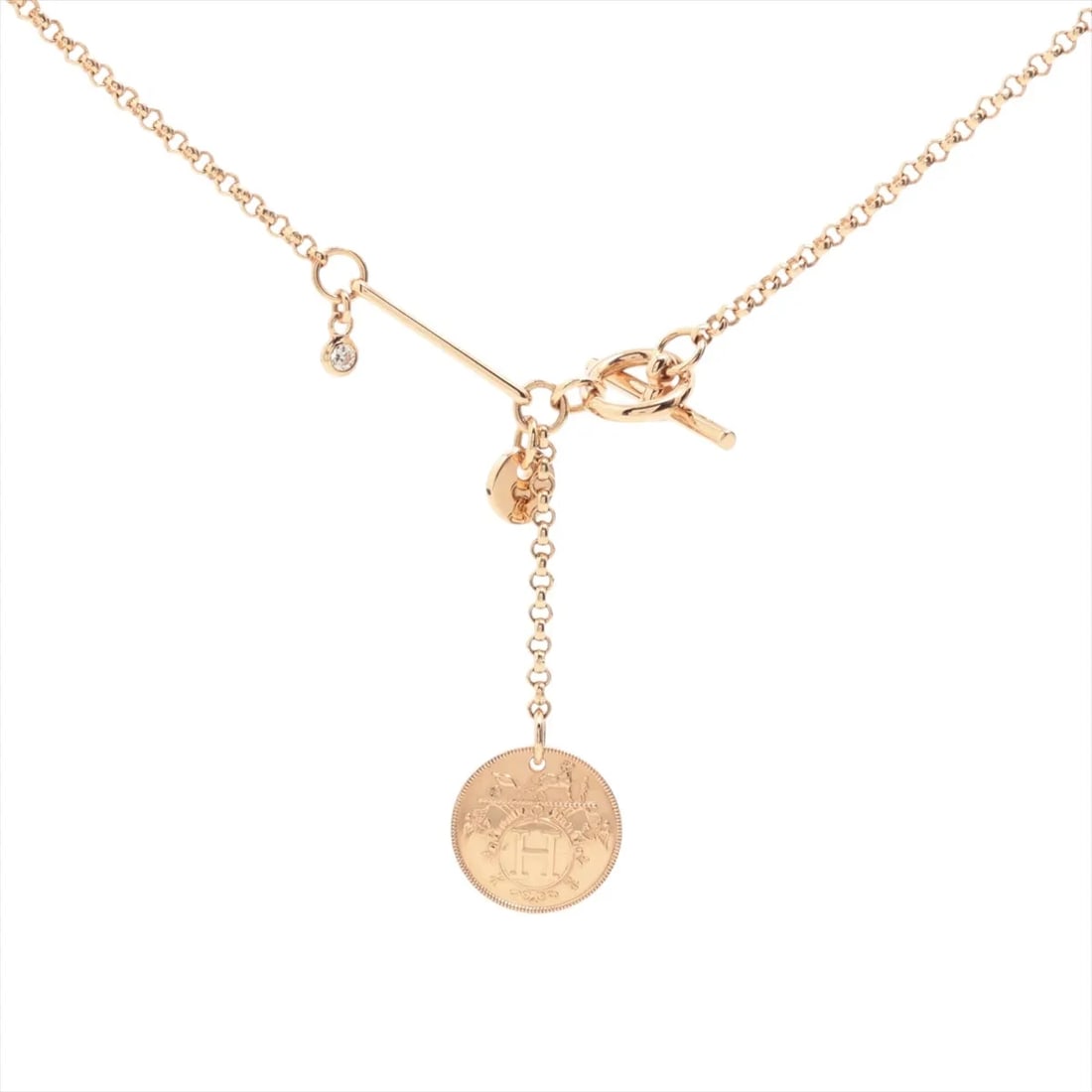 HERMÈS EX-LIBRIS DIAMOND NECKLACE 750(PG): Hermès Ex-Libris diamond Necklace 750(PG) Brand: Hermès Type: Necklace Material: 750(PG) Color: Pink Gold Size: Chain length:41.2 Accessories: None Accessories Notice: When purchasing