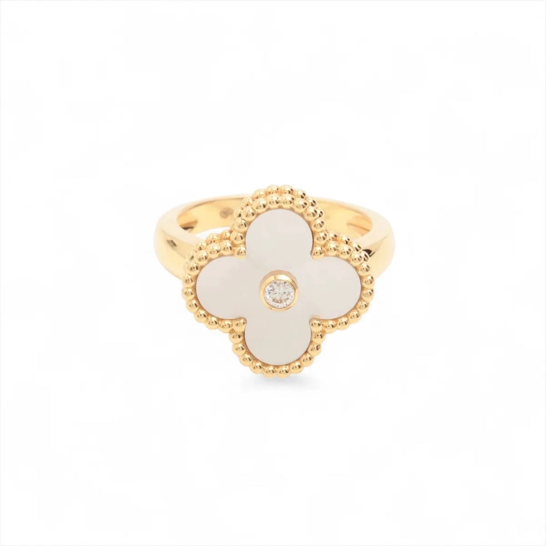 VAN CLEEF & ARPELS VINTAGE ALHAMBRA DIAMOND RING 750(YG): Van Cleef & Arpels Vintage Alhambra diamond Ring 750(YG) Brand: Van Cleef & Arpels Type: Ring Material: 750(YG) Color: Yellow Gold Size: 4.75 - 5 US Accessories: None Accessories Notice: Wh