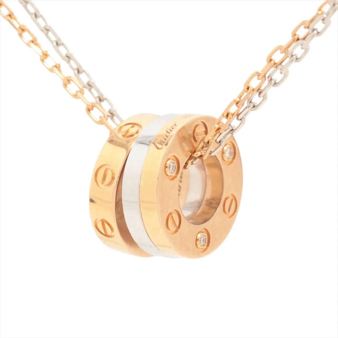 CARTIER LOVE THREE HOOP DIAMOND NECKLACE 750(YG×PG×WG): Cartier Love Three Hoop diamond Necklace 750(YG×PG×WG) Brand: Cartier Type: Necklace Material: 750(YG×PG×WG) Color: YG×PG×WG Size: Chain length:41.5 Accessories: None Accessories