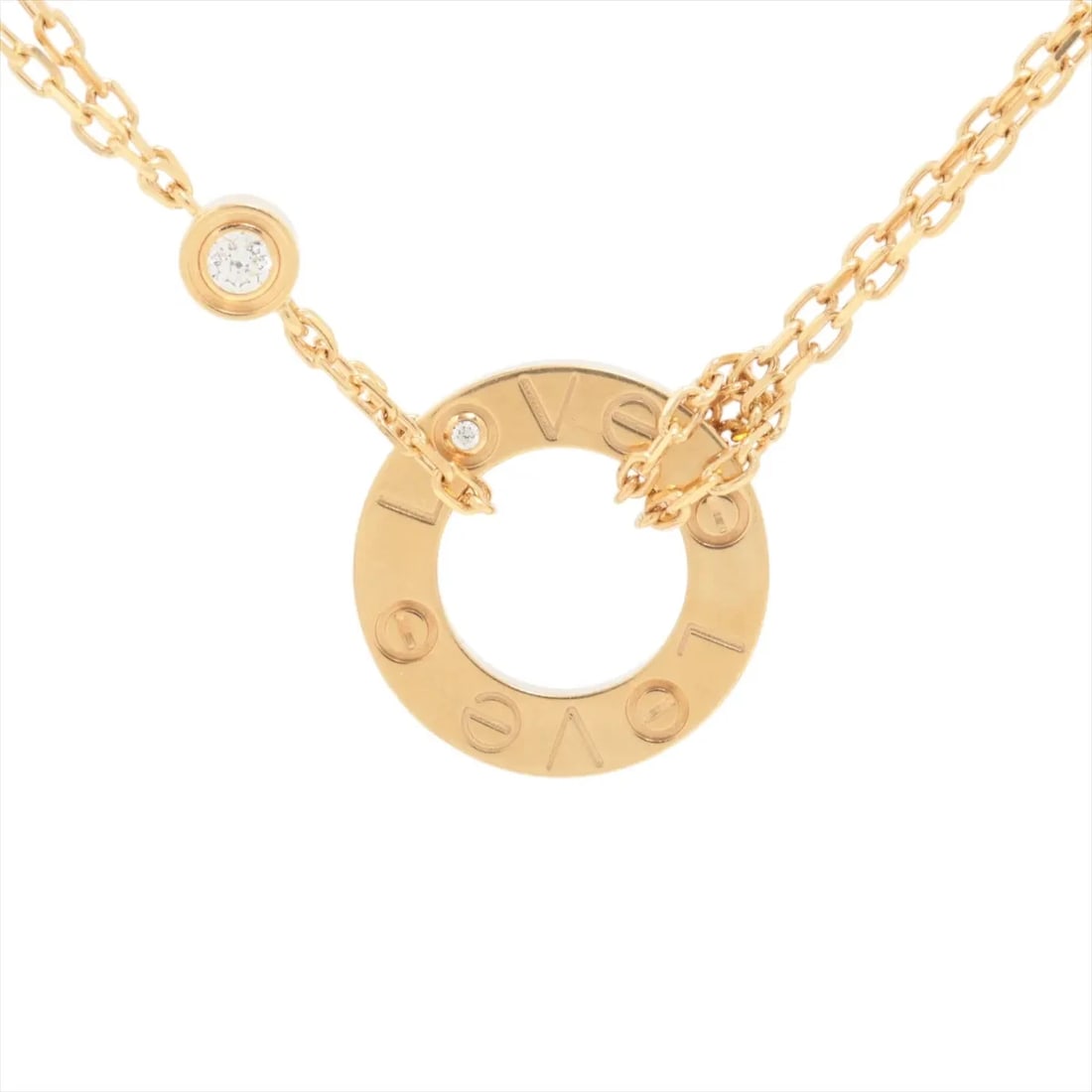 CARTIER LOVE CIRCLE 2P DIAMOND NECKLACE 750(YG): Cartier Love Circle 2P diamond Necklace 750(YG) Brand: Cartier Type: Necklace Material: 750(YG) Color: Yellow Gold Size: Chain length:41.2 Accessories: None Accessories Notice: When
