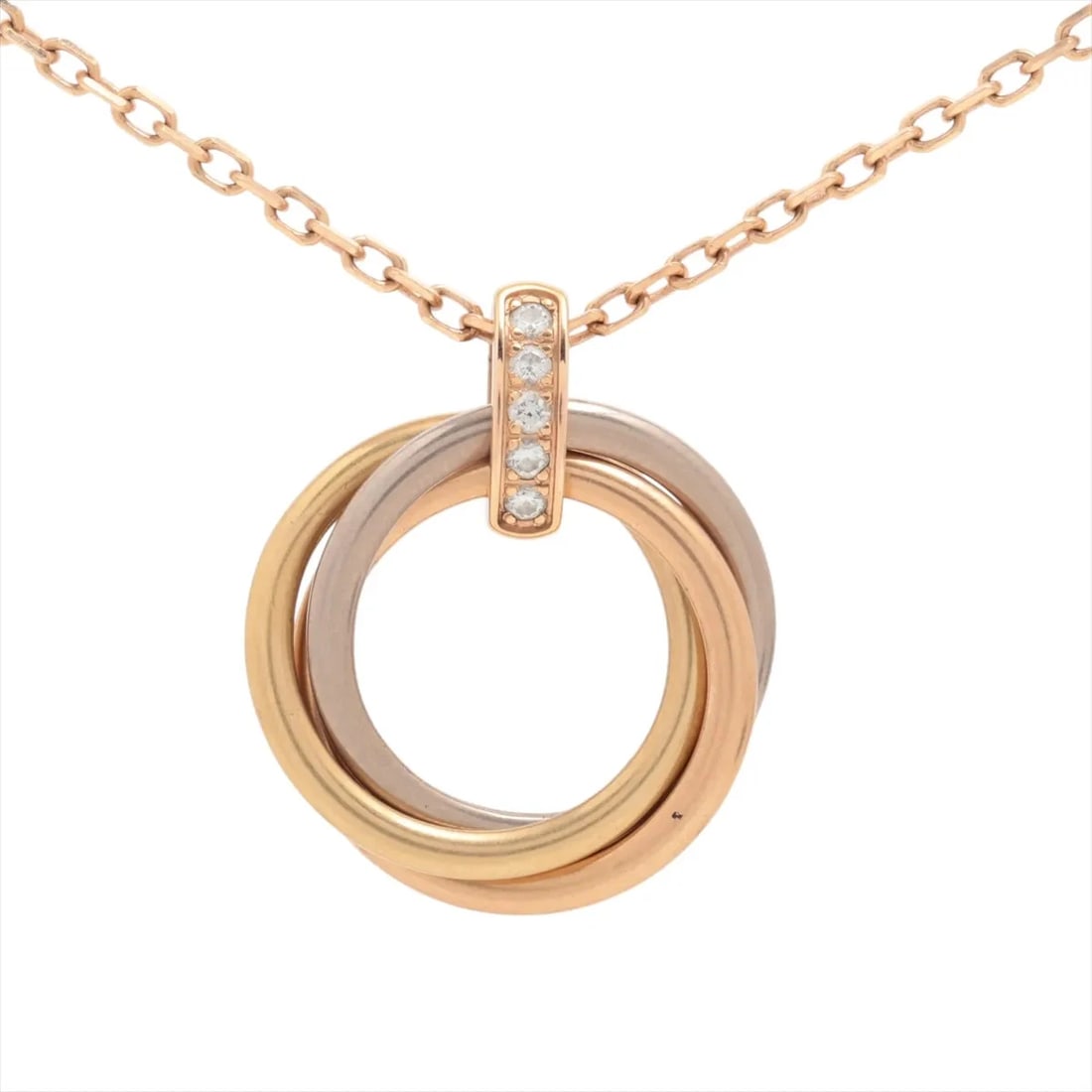 CARTIER TRINITY DIAMOND NECKLACE 750(YG×PG×WG): Cartier Trinity diamond Necklace 750(YG×PG×WG) Brand: Cartier Type: Necklace Material: 750(YG×PG×WG) Color: YG×PG×WG Size: Chain length:42.3 Accessories: None Accessories Notice: When