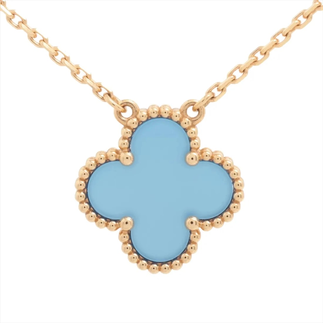 VAN CLEEF & ARPELS VINTAGE ALHAMBRA BLUE AGATE NECKLACE 750(YG): Van Cleef & Arpels Vintage Alhambra Blue Agate Necklace 750(YG) Brand: Van Cleef & Arpels Type: Necklace Material: 750(YG) Color: Yellow gold Size: Chain length:42 Accessories: None