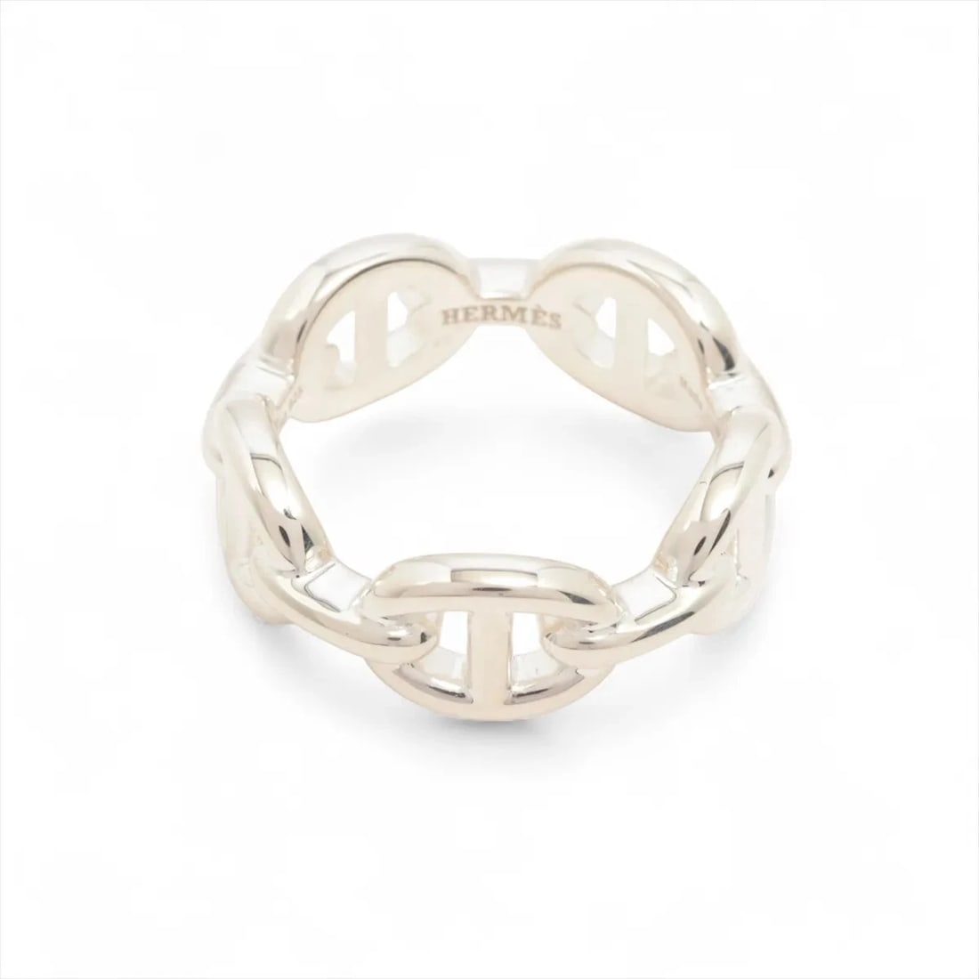 HERMÈS CHAÎNE D'ANCRE ENCHAINEE RING 925 SILVER: Hermès Chaîne d'Ancre Enchainee Ring 925 Silver Brand: Hermès Type: Ring Material: 925 Color: Silver Size: 5.25 US Accessories: None Accessories Notice: When purchasing pre-owned goods,