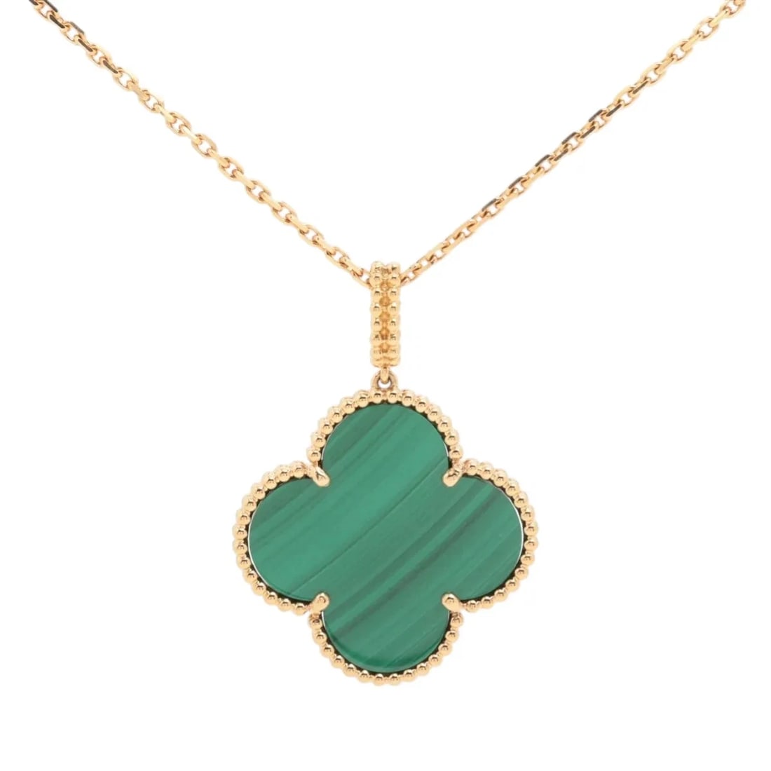 VAN CLEEF & ARPELS MAGIC LONG MALACHITE NECKLACE 750(YG): Van Cleef & Arpels Magic Long Malachite Necklace 750(YG) Brand: Van Cleef & Arpels Type: Necklace Material: 750(YG) Color: Yellow gold Size: Chain length:90.3 Accessories: None Accessories