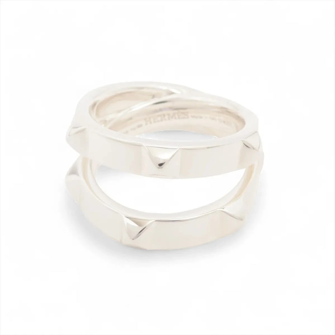 HERMÈS CRUDU H DOUBLE RING 925 SILVER: Hermès Crudu H double Ring 925 Silver Brand: Hermès Type: Ring Material: 925 Color: Silver Size: 6 US Accessories: None Accessories Notice: When purchasing pre-owned goods, please refer to