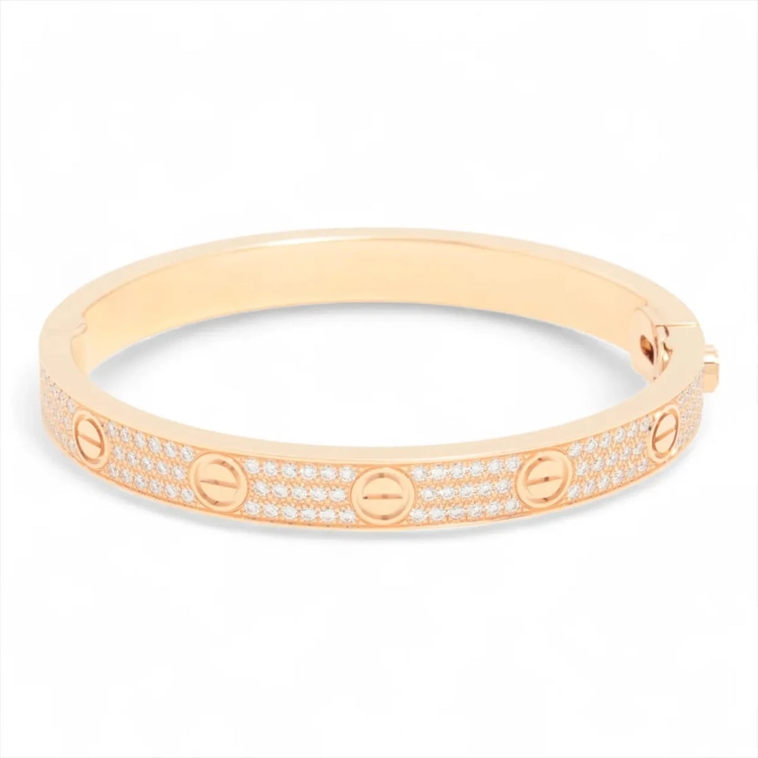 CARTIER LOVE PAVÉ DIAMOND BRACELET 750(PG): Cartier Love Pavé diamond Bracelet 750(PG) Brand: Cartier Type: Bracelet Material: 750(PG) Color: Pink Gold Size: Bracelet length:15 Accessories: None Accessories Notice: When purchasing